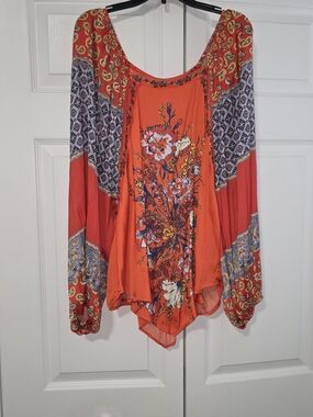 Free People Orange Floral Mixed-Print Tunic